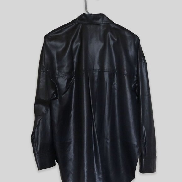 TIBI Faux Leather Long Sleeve Button-Up Top - Picture 4 of 7